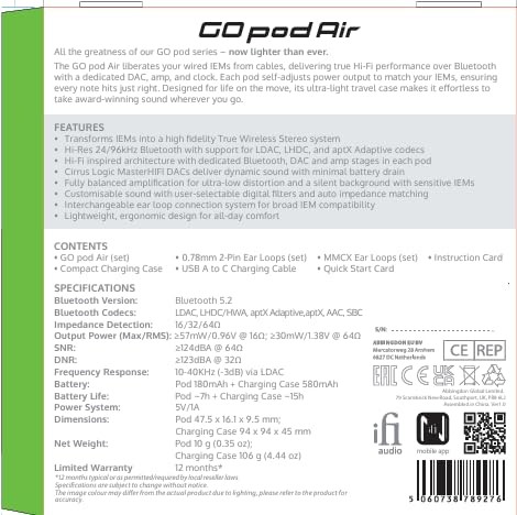 IFi Audio - GO Pod Air Portable IEM Bluetooth DAC/AMP (Unit Only) - Black